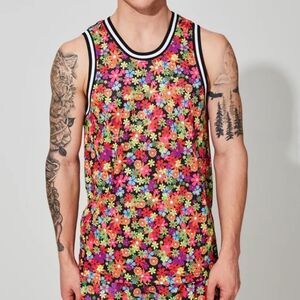 Wesc Basketball Tank Top Flower Child Unisex M/L Multicolor Artsy Retro Boho 90s